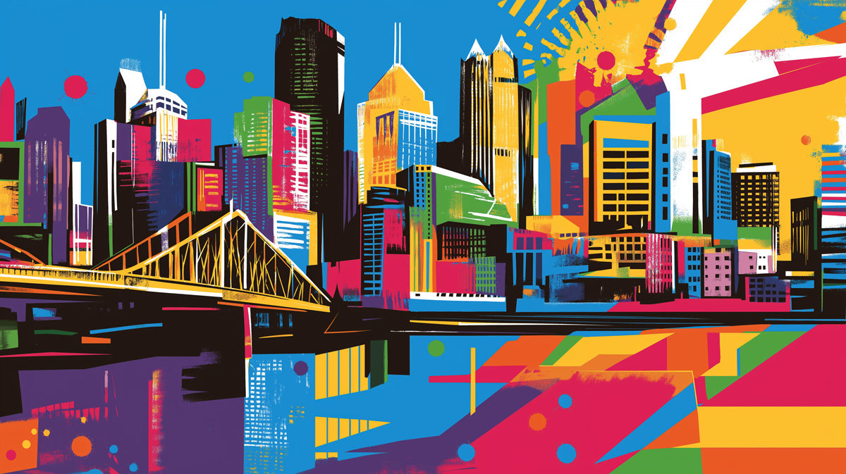 Colorful Cityscape Mural Wallpaper in Office | Various Colors (Blue, Red, Yellow, etc.) of City