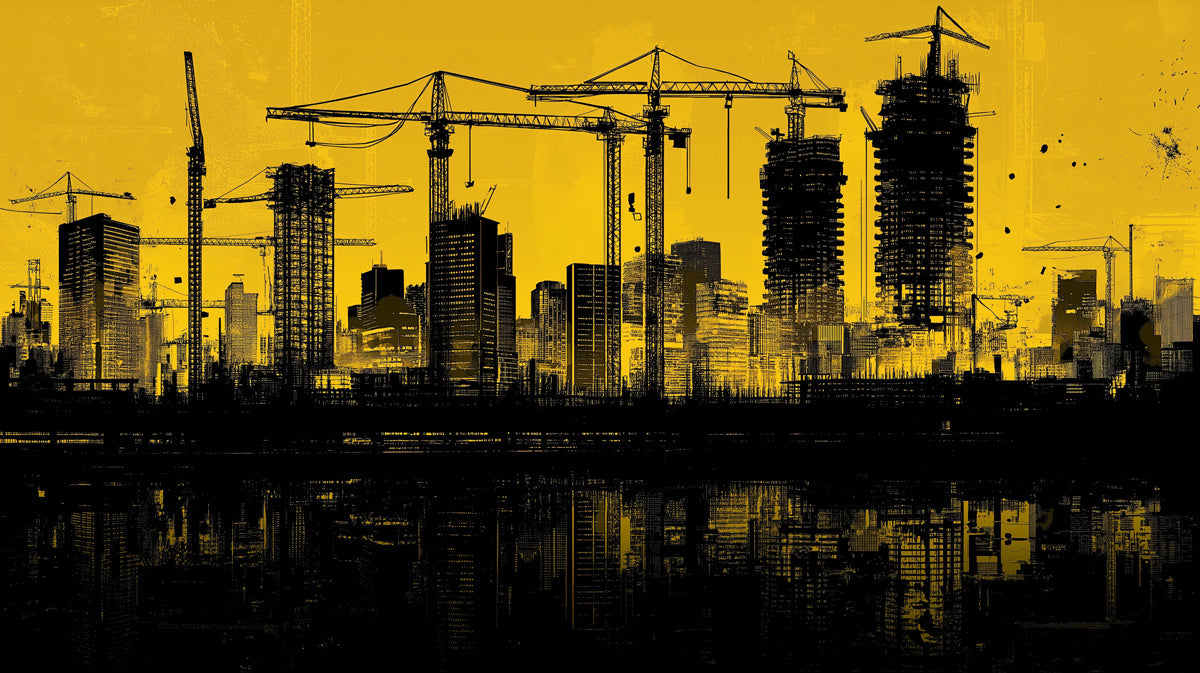 Yellow and Black Construction Site Mural Wallpaper in Office | Yellow and Black Construction in the City