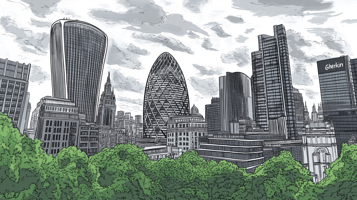 Black and White London Cityscape Mural Wallpaper in Office | Black and White London Cityscape