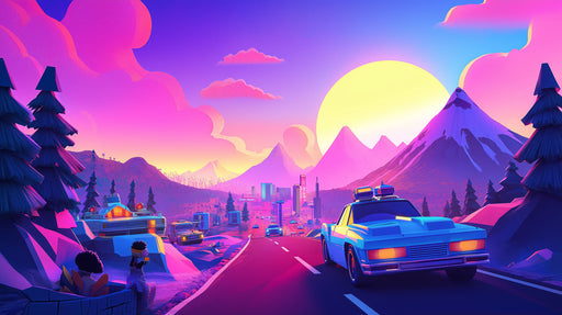 Pink and Purple Mountain Sunset Mural Wallpaper in Living Room | Pink and Purple Mountain Sunset