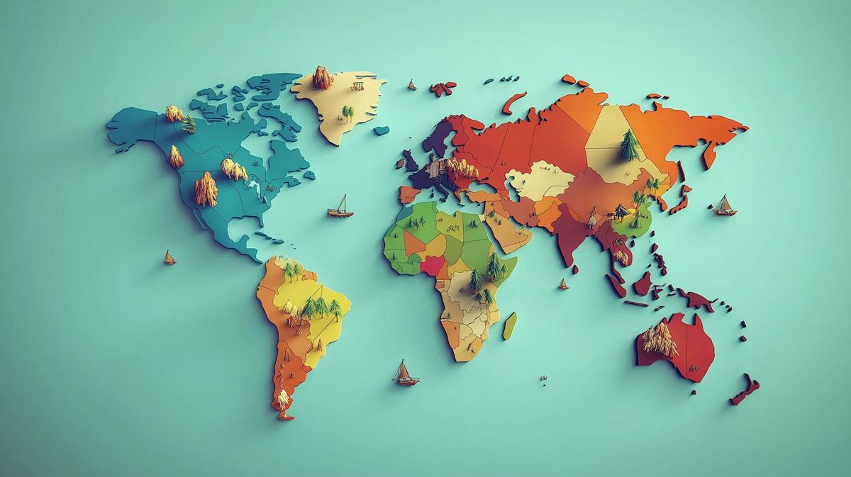 3D World Map Mural Wallpaper in Office | Various Colors (Blue, Orange, etc.) of World Map