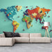 3D World Map Mural Wallpaper in Office | Various Colors (Blue, Orange, etc.) of World Map