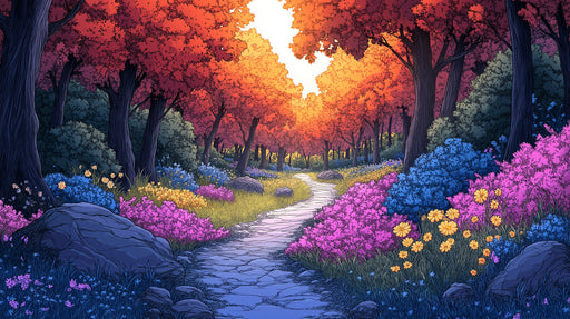 Autumn Forest Mural Wallpaper in Bedroom | Various Colors (Red, Orange, Blue, etc.) of Autumn Forest