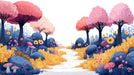 Pink and Blue Forest Mural Wallpaper in Bedroom | Various Colors (Pink, Blue, Yellow, etc.) of Forest