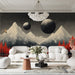 Mountain and Planets Mural Wallpaper in Living Room | Black, White, Red Mountain and Planets 