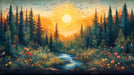 Forest and Sun Mural Wallpaper in Living Room | Various Colors (Yellow, Green, etc.) of Forest and Sun