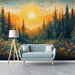 Forest and Sun Mural Wallpaper in Living Room | Various Colors (Yellow, Green, etc.) of Forest and Sun
