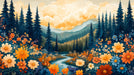 Forest and Mountains Mural Wallpaper in Dining Room | Various Colors (Orange, Blue, etc.) of Forest and Mountains