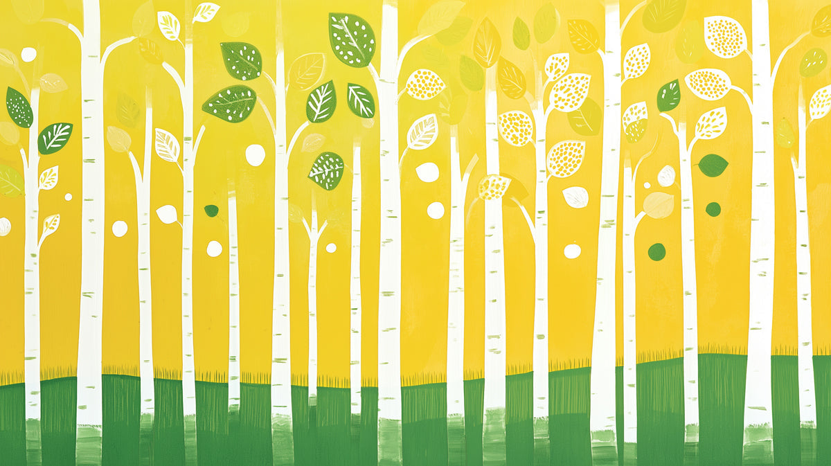 Abstract Yellow and Green Tree Mural Wallpaper in Living Room | Yellow, Green Trees