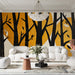 Black and Yellow Tree Mural Wallpaper in Living Room | Black, Yellow Trees