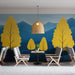 Blue and Yellow Tree Mural Wallpaper in Living Room | Blue, Yellow Trees