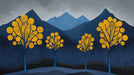 Dark Blue and Yellow Tree Mural Wallpaper in Living Room | Dark Blue, Yellow Trees
