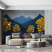 Dark Blue and Yellow Tree Mural Wallpaper in Living Room | Dark Blue, Yellow Trees