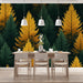 Green and Yellow Pine Tree Mural Wallpaper in Living Room | Green, Yellow Pine Trees
