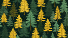 Green and Yellow Pine Tree Mural Wallpaper in Living Room | Green, Yellow Pine Trees
