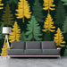 Green and Yellow Pine Tree Mural Wallpaper in Living Room | Green, Yellow Pine Trees