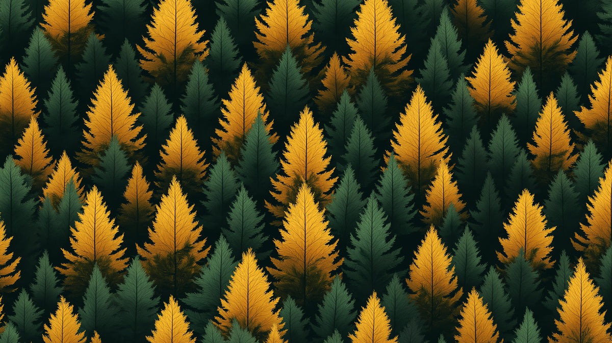 Green and Yellow Pine Tree Mural Wallpaper in Living Room | Green, Yellow Pine Trees