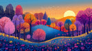 Colorful Tree Mural Wallpaper in Bedroom | Various Colors (Pink, Blue, Yellow, etc.) Trees