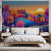 Colorful Tree Mural Wallpaper in Bedroom | Various Colors (Pink, Blue, Yellow, etc.) Trees