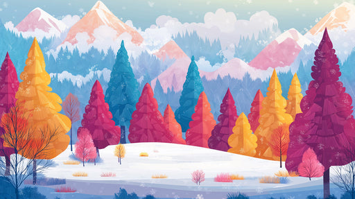 Colorful Mountain Forest Mural Wallpaper in Living Room | Various Colors (Blue, Pink, etc.) of Colorful Mountains
