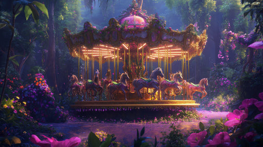 Carousel in Forest Mural Wallpaper in Living Room | Various Colors (Blue, Pink, etc.) of Carousel in Forest