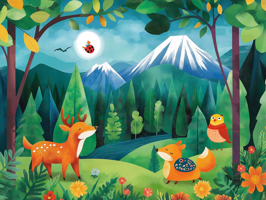 Forest and Animals Mural Wallpaper in Bedroom | Various Colors (Green, Orange, etc.) of Forest and Animals 