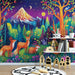 Night Forest and Animals Mural Wallpaper in Bedroom | Various Colors (Blue, Purple, etc.) of Night Forest and Animals