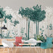 Simple Pine Tree Mural Wallpaper in Study Room | Green, White Pine Trees