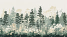 Simple Pine Tree Mural Wallpaper in Study Room | Green, White Pine Trees