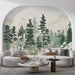 Simple Pine Tree Mural Wallpaper in Study Room | Green, White Pine Trees