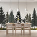 Pine Tree Mural Wallpaper in Dining Room | Various Shades of Green of Pine Trees