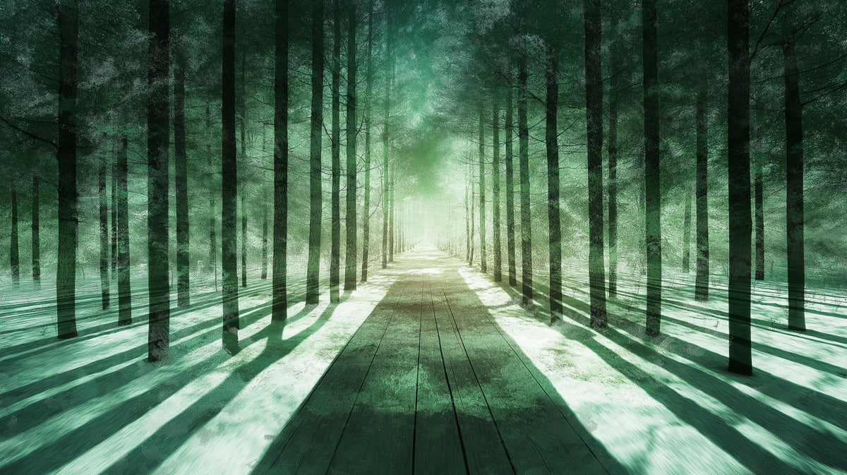 Snowy Forest Mural Wallpaper in Study Room | Green, Blue Snowy Forest
