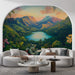 Tropical Mountain Lake Mural Wallpaper in Living Room | Various Colors (Green, Blue, Orange, etc.) of Tropical Mountains 