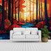 Autumn Forest and River Mural Wallpaper in Living Room | Various Colors (Red, Orange, Blue, etc.) of Autumn Forest and River