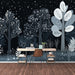 Black and White Starry Forest Mural Wallpaper in Study room | Black, White Starry Forest