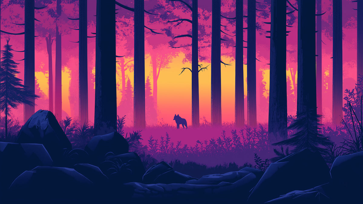 Forest and Wolf Mural Wallpaper in Study Room | Various Colors (Pink, Purple, etc.) of Forest and Wolf 