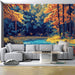 Autumn Forest and Lake Mural Wallpaper in Living Room | Various Colors (Orange, Yellow, Blue, etc.) Autumn Forest and Lake
