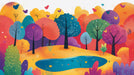 Colorful Cartoon Forest Mural Wallpaper in Bedroom | Various Colors (Pink, Purple, Green, etc.) of Cartoon Forest 