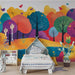 Colorful Cartoon Forest Mural Wallpaper in Bedroom | Various Colors (Pink, Purple, Green, etc.) of Cartoon Forest 
