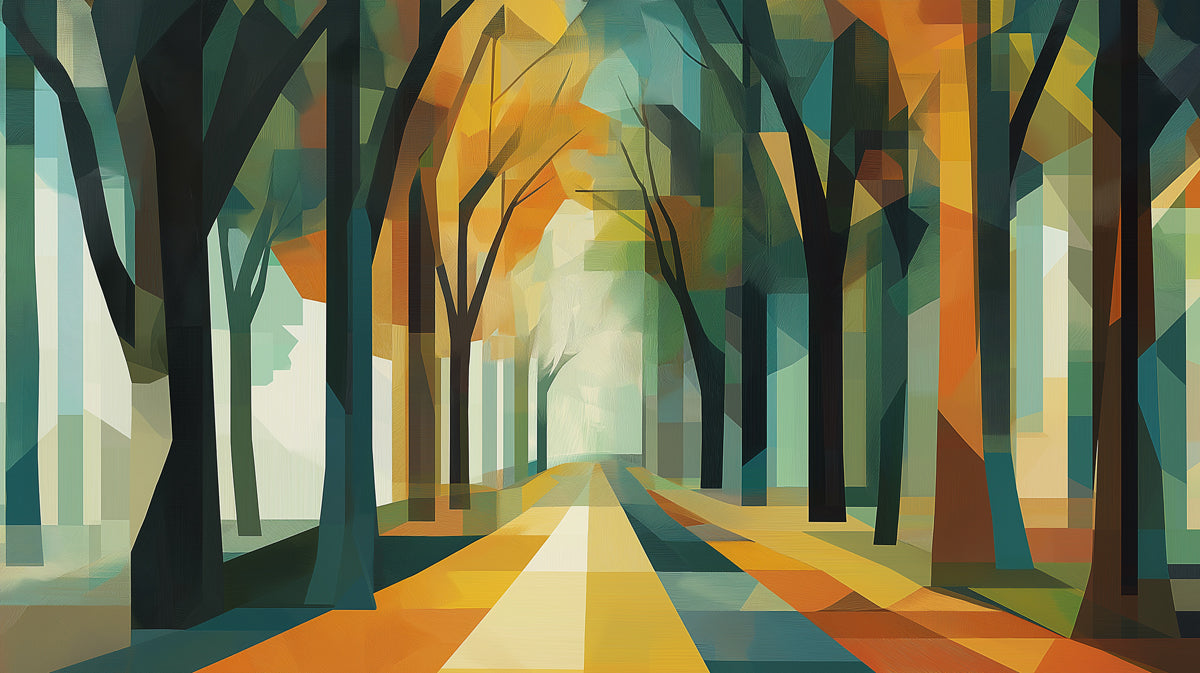 Abstract Autumn Forest Mural Wallpaper in Living Room | Various Colors (Orange, Green, etc.) of Autumn Forest