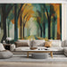 Abstract Autumn Forest Mural Wallpaper in Living Room | Various Colors (Orange, Green, etc.) of Autumn Forest
