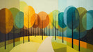 Abstract Autumn Forest Mural Wallpaper in Living Room | Various Colors (Orange, Green, etc.) of Autumn Forest