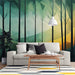 Abstract Green Forest Mural Wallpaper in Living Room | Green, Yellow Forest