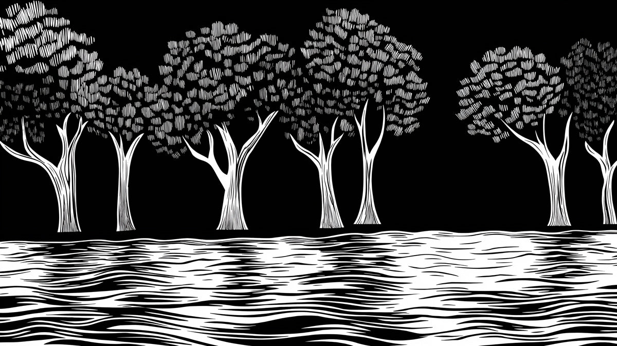 Black and White Tree Mural Wallpaper in Dining Room | Black, White Trees