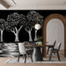 Black and White Tree Mural Wallpaper in Dining Room | Black, White Trees