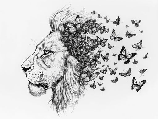 Lion and Butterflies| Black and White Lion and Butterflies