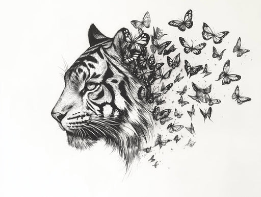 Tiger and Butterflies| Black and White Tiger and Butterflies