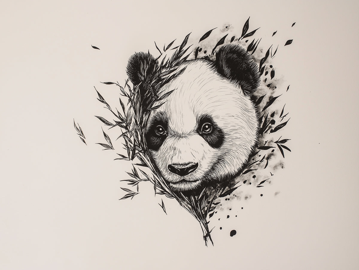 Panda and Bamboo| Black and White Panda and Bamboo