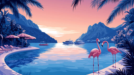 Flamingo and Beach| Various Colors (Pink, Blue, etc.)  of Flamingo and Beach