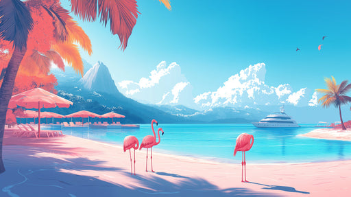 Flamingo and Beach| Various Colors (Pink, Blue, etc.)  of Flamingo and Beach